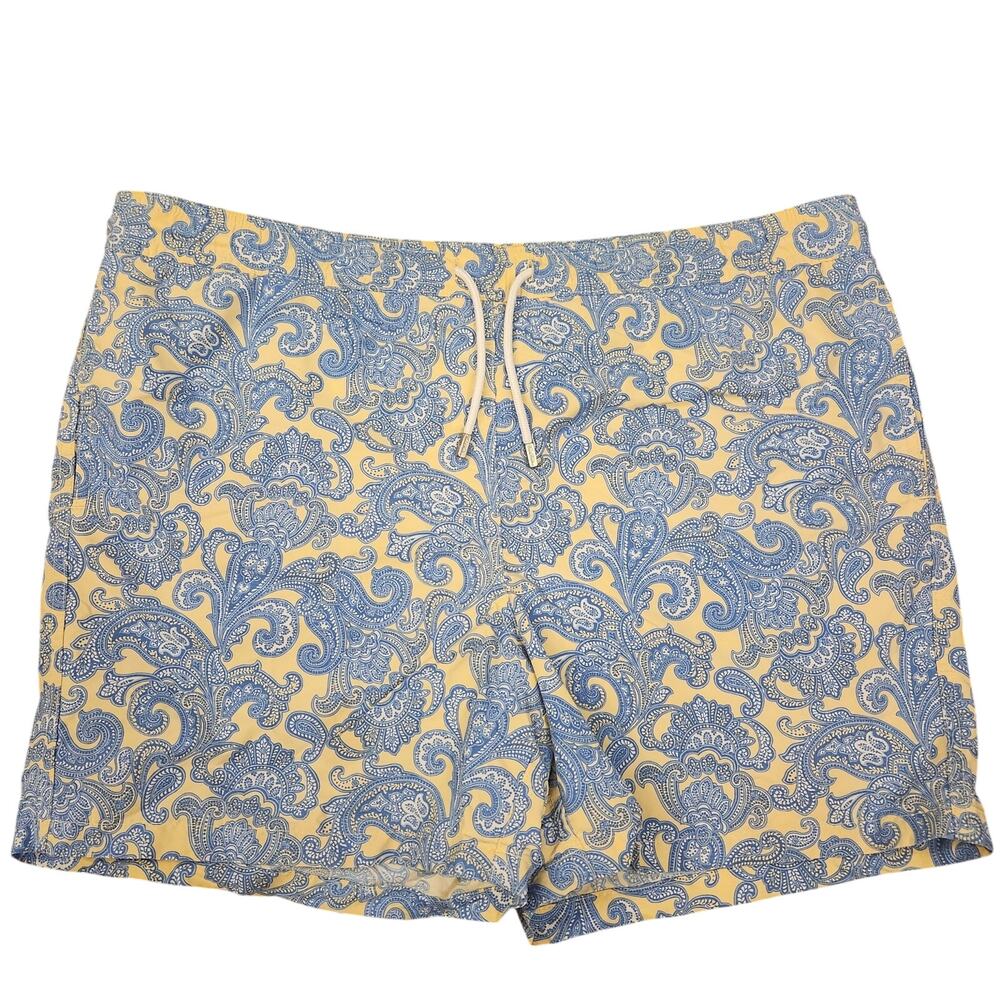 Brooks Brothers Men Medium Yellow Blue Paisley Swim Trunks